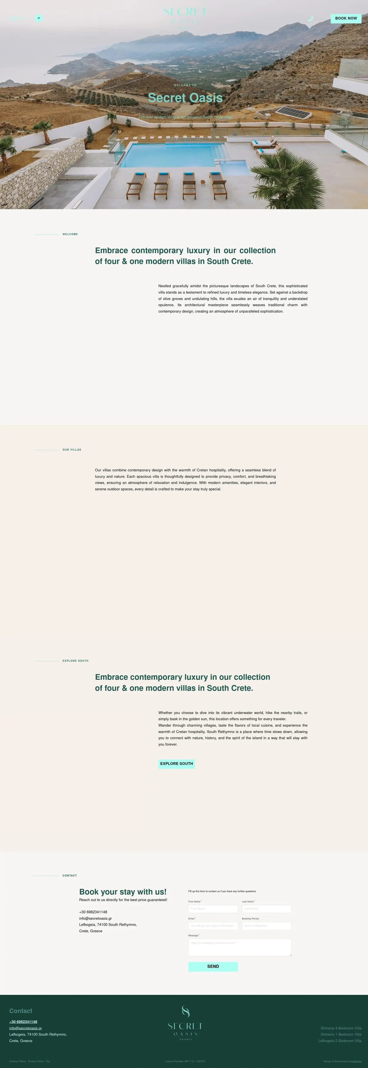 Secret Oasis Villas website before the Digimedion redesign