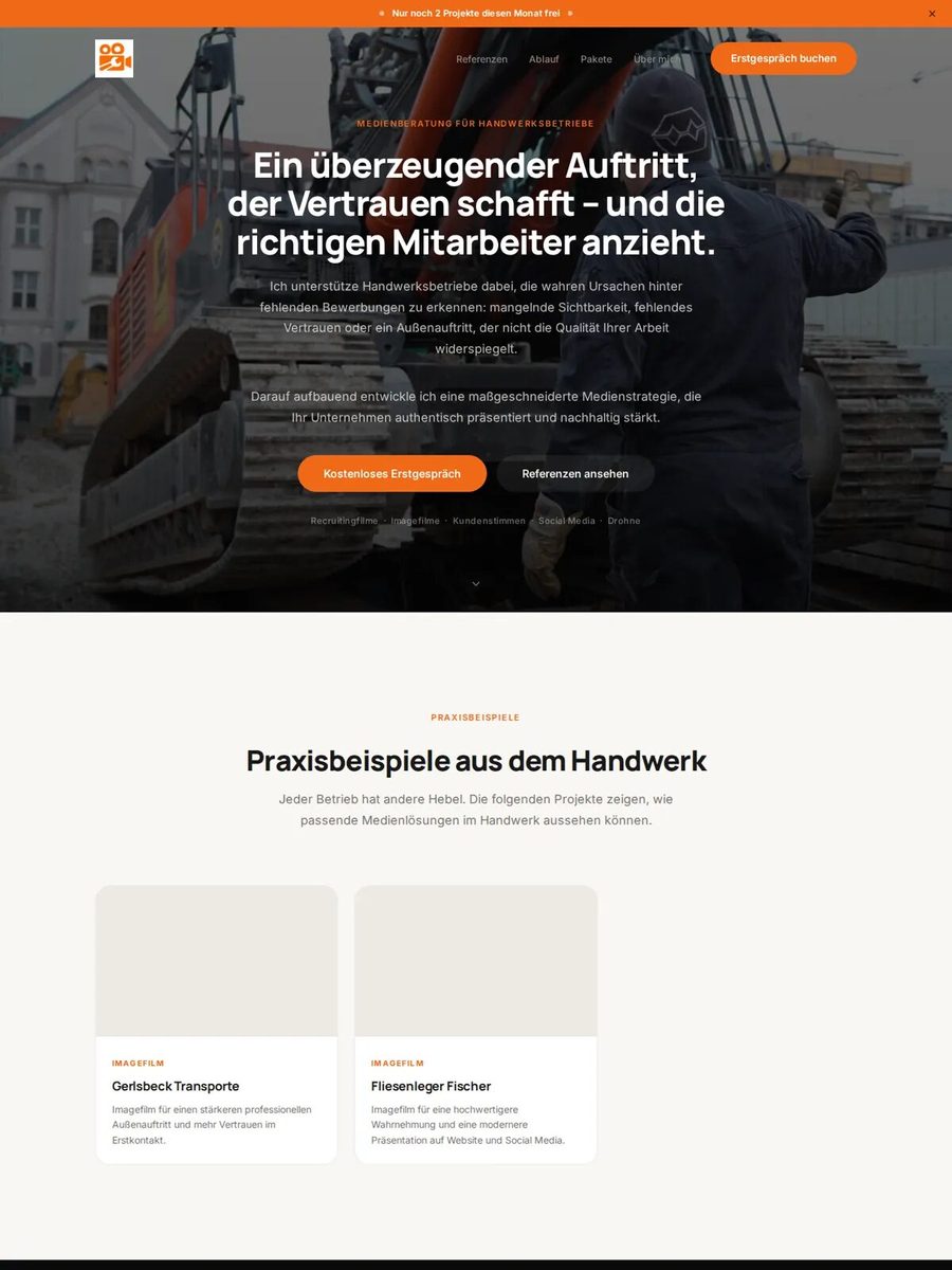 Von Digimedion gestaltete Website – Der Filmhandwerker